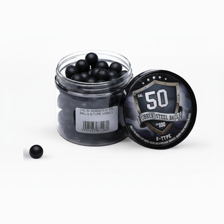 id-paintball Rubberballs Cal. 50 S-Typ aus Stahl-Gummi-Mischung in schwarzer Dose mit 100 Stück Inhalt