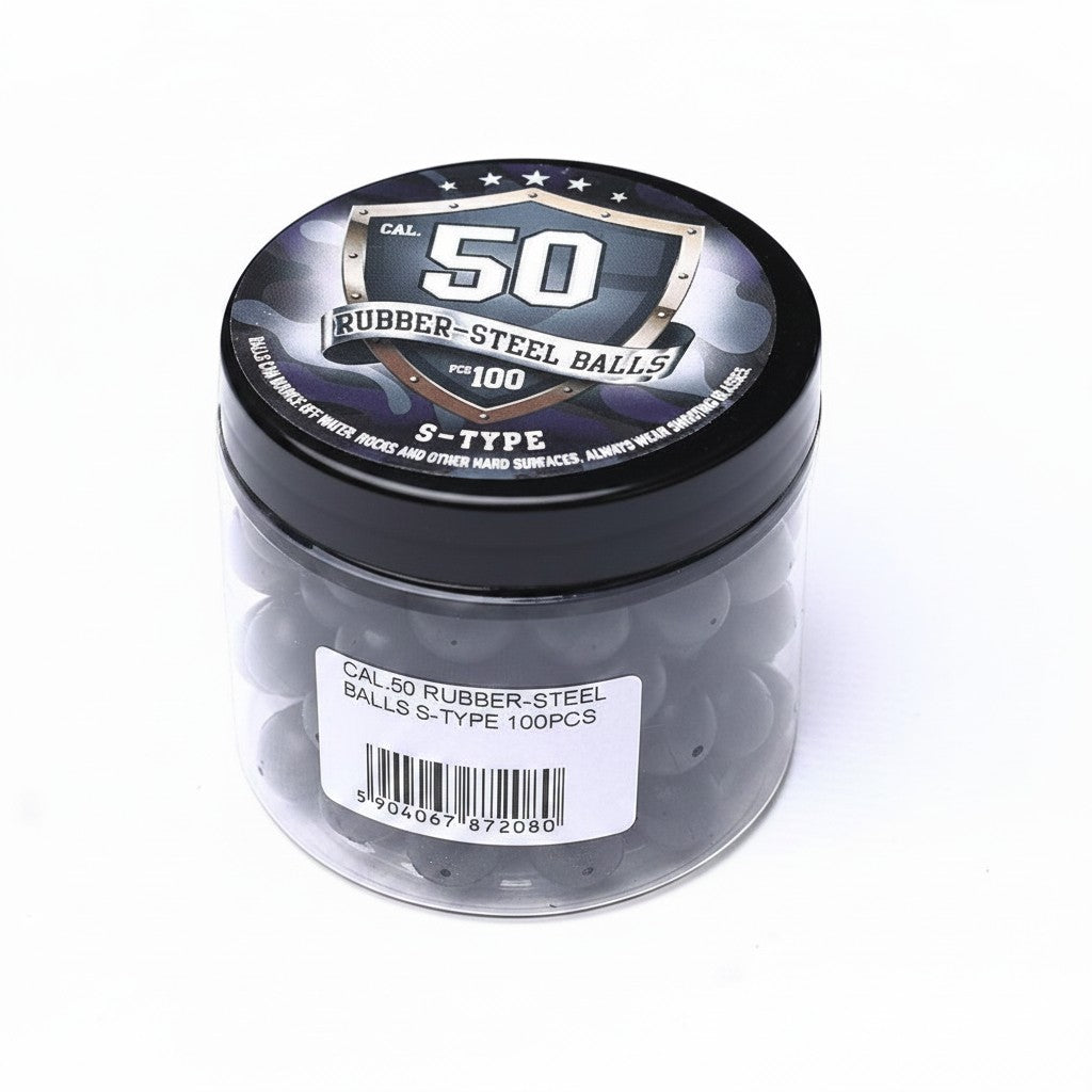 id-paintball Rubberballs Cal. 50 S-Typ aus Stahl-Gummi-Mischung in einer Dose mit 100 Stück für RAM-Markierer