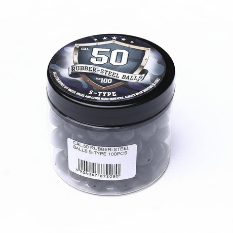 id-paintball Rubberballs Cal. 50 S-Typ aus Stahl-Gummi-Mischung in einer Dose mit 100 Stück für RAM-Markierer