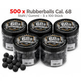 id-paintball 500 schwarze Rubberballs Kaliber 68 aus Stahl-Gummi-Gemisch in fünf Vorratsdosen für Paintball Markierer