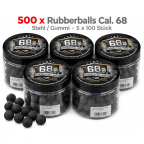 id-paintball 500 schwarze Rubberballs Kaliber 68 aus Stahl-Gummi-Gemisch in fünf Vorratsdosen für Paintball Markierer