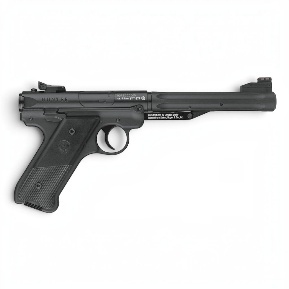 id-paintball Ruger Mark IV Federdruck-Luftpistole in Schwarz mit gezogener Lauf-Optik und Fiberoptik-Korn