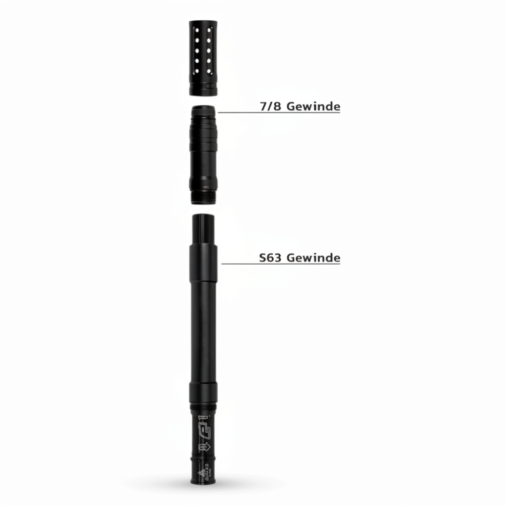 id-paintball Planet Eclipse S63 Tactical Lauf in Schwarz, vierteiliges modulares Aluminium-System für Paintball