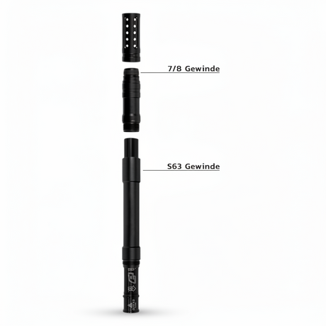 id-paintball Planet Eclipse S63 Tactical Lauf in Schwarz, vierteiliges modulares Aluminium-System für Paintball