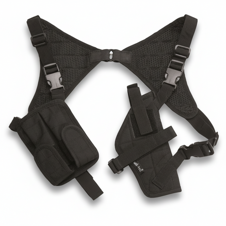 id-paintball Schulterholster in Schwarz aus Nylon mit Magazintasche, verstellbaren Riemen und atmungsaktivem Netzgewebe