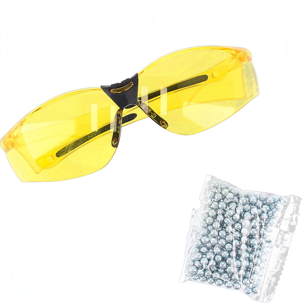 id-paintball Schutzbrille mit gelben Gläsern und eine Packung Stahl-BBs für die Beretta Elite II CO2-Pistole