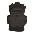 id-paintball Plate Carrier Weste in Schwarz mit Molle-System und Klettflächen auf einer Schneiderpuppe