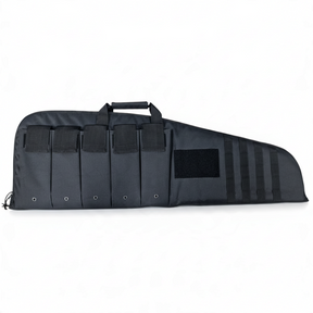 id-paintball Waffentasche Medium aus schwarzem Polyester mit fünf Außentaschen, Molle-Schlaufen und Klettpatch