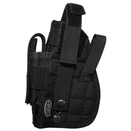 id-paintball Pistolenholster aus schwarzem Polyester mit Molle-System, Magazintasche und verstellbarem Sicherungsriemen