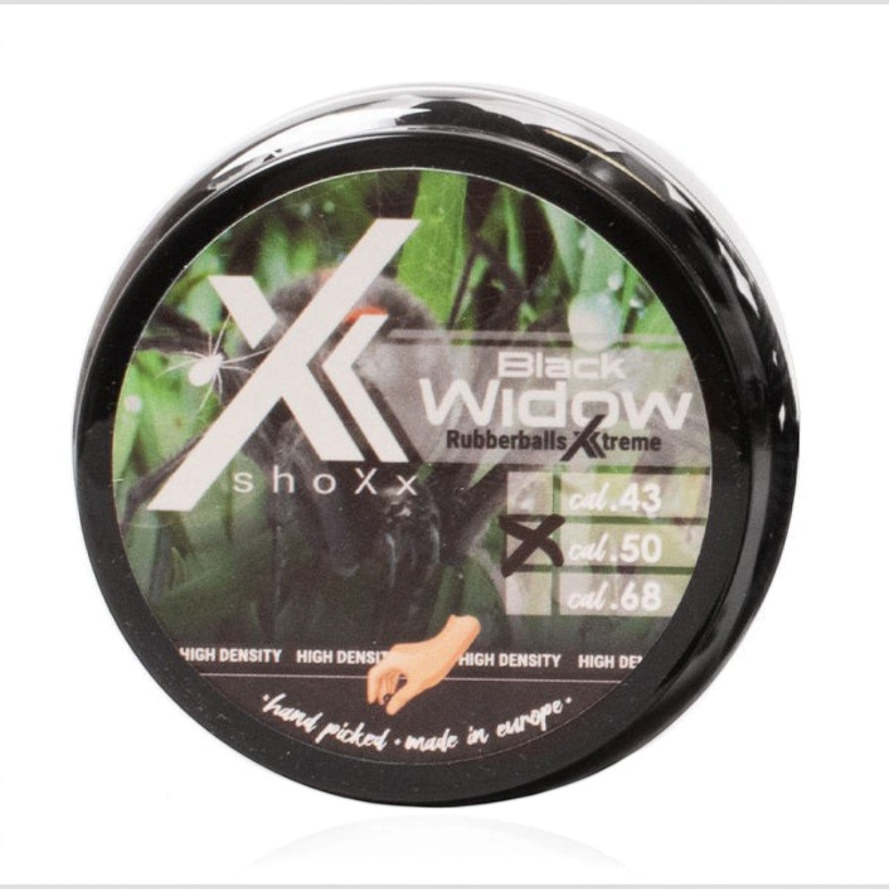 id-paintball shoXx Black Widow Rubberballs Xtreme Kaliber .50 Hartgummikugeln in einer schwarzen Schraubdose