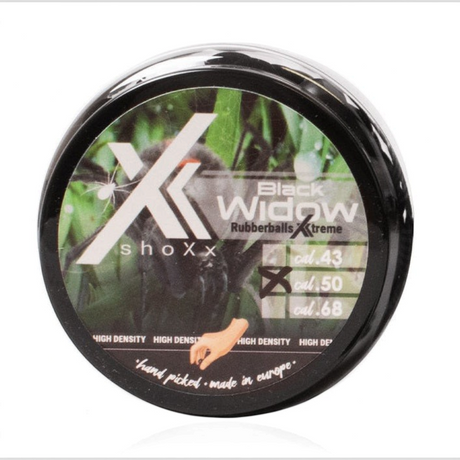 id-paintball shoXx Black Widow Rubberballs Xtreme Kaliber .50 Hartgummikugeln in einer schwarzen Schraubdose