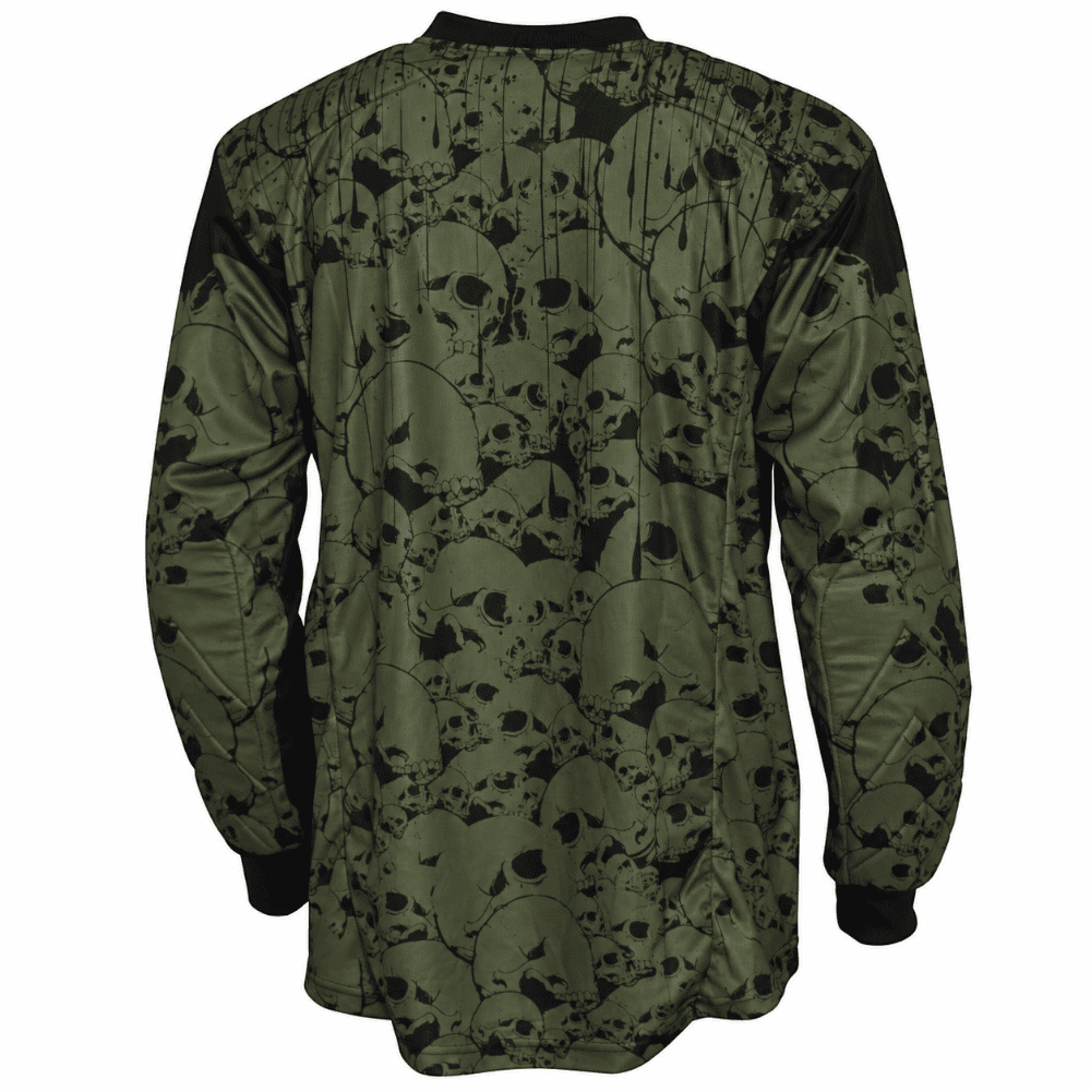 id-paintball The Skulls Oliv Trikot mit Totenkopf-Muster, olivgrünem Design und Polsterung an den Ärmeln