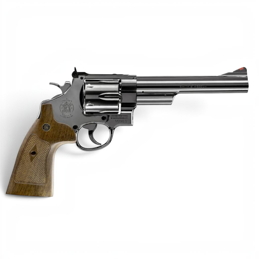 id-paintball Smith & Wesson M29 Revolver in hochglanzbrünierter Vollmetall-Optik mit Holzgriffschalen
