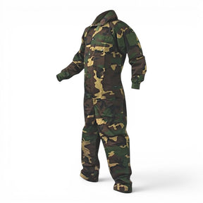 id-paintball Spielfeld Overall in Woodland Camo aus robustem Baumwoll-Mix mit Kapuze und praktischen Taschen