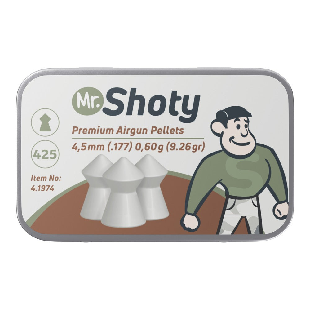 id-paintball Mr. Shoty Spitzkopf Diabolos 4,5 mm Luftgewehrkugeln in einer Blechdose mit Comic-Figur