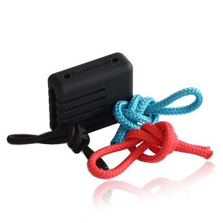 id-paintball Steambow AR-6 Stinger Speedloader aus schwarzem Kunststoff mit blauer und roter Kordel für Armbrustbolzen