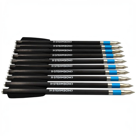 id-paintball Steambow Carbonpfeile AR-Series mit schwarzem Hybridschaft, Edelstahlspitze und blauem Aluminiumring