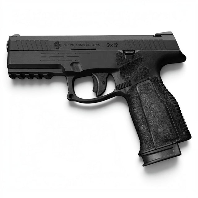 id-paintball ASG Steyr L9-A2 Airsoftpistole in Schwarz mit Metallschlitten, Polymer-Griffstück und 22-mm-Rail