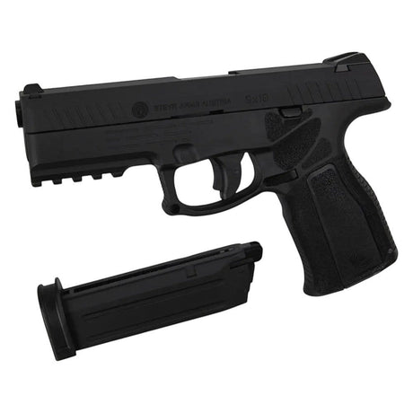 id-paintball ASG Steyr L9-A2 CO2 Airsoftpistole in Schwarz mit Metallschlitten, Polymer-Griffstück und Magazin