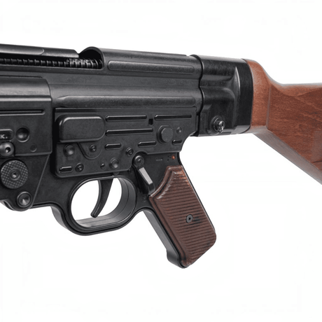 id-paintball GSG StG44 Gas-Signalwaffe mit schwarzem Metallgehäuse und Echtholz-Griffschalen sowie Schaft