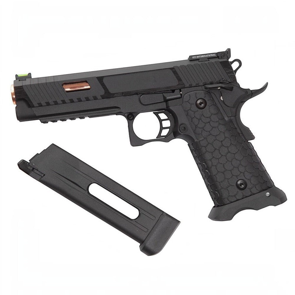 id-paintball ASG STI Combat Master CO2 Pistole in Schwarz mit Metallschlitten, Magazin und strukturierter Griffschale