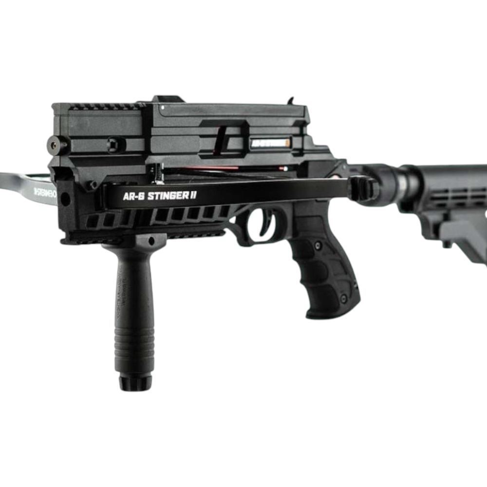 id-paintball Steambow AR-6 Stinger II Tactical Armbrust in Schwarz mit verstellbarem Schaft und Picatinny-Schiene