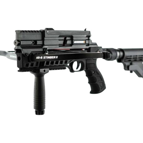 id-paintball Steambow AR-6 Stinger II Tactical Armbrust in Schwarz mit verstellbarem Schaft und Picatinny-Schiene