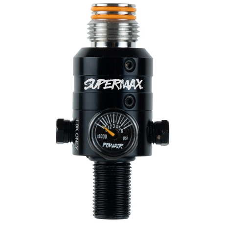 id-paintball Powair SUPERMAX Titan Pro Paintball Regulator in Schwarz mit Manometer und orangefarbenem O-Ring