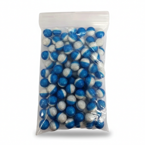 id-paintball T4E CKB 50 Kreidekugeln im Kaliber .50 in einer transparenten Packung mit 100 blau-weißen Kunststoffkugeln