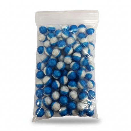 id-paintball T4E CKB 50 Kreidekugeln im Kaliber .50 in einer transparenten Packung mit 100 blau-weißen Kunststoffkugeln