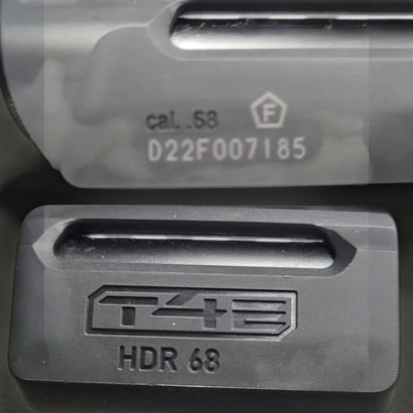 id-paintball T4E HDR 68 Gen2 Home Defense Revolver Detailansicht mit Kaliber .68 Markierung und Seriennummer