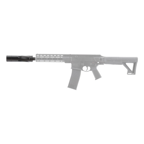 id-paintball T4E Modular Sound Device 68 aus Aluminium montiert an einem T4E Paintball-Marker im Kaliber .68