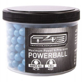 id-paintball T4E Powerballs Cal.43 blaue Gummikugeln in transparenter Dose für taktisches Training