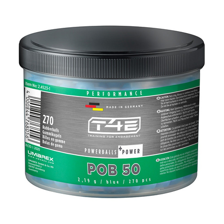 id-paintball T4E Powerballs Rubberballs Kaliber .50 in Blau, 100 Stück Trainingsmunition in Kunststoffdose