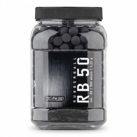 id-paintball T4E Prac RB50 Rubberballs im Kaliber .50 in einer transparenten Vorratsdose für Training und Tests