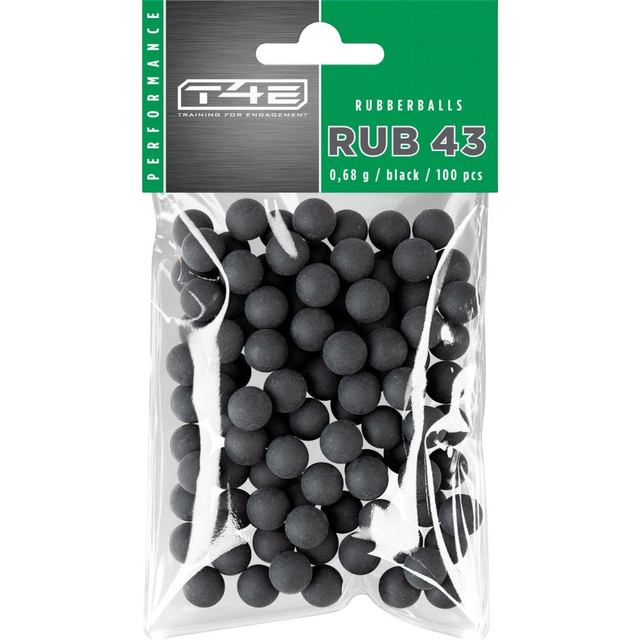 id-paintball T4E Performance RUB 43 Gummirundkugeln im Polybeutel, 100 schwarze Rubberballs für realistisches Training