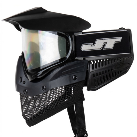 id-paintball JT Tactical Paintball Maske in Schwarz mit Metall-Gitter Mundschutz und klarem Thermalglas