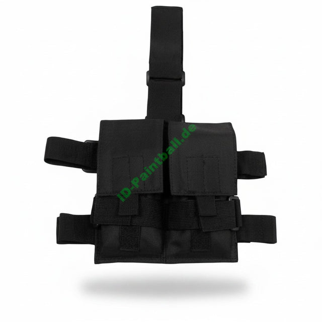 id-paintball taktische Oberschenkelmagazintasche aus schwarzem Polyester mit verstellbaren Beingurten und Klettverschluss