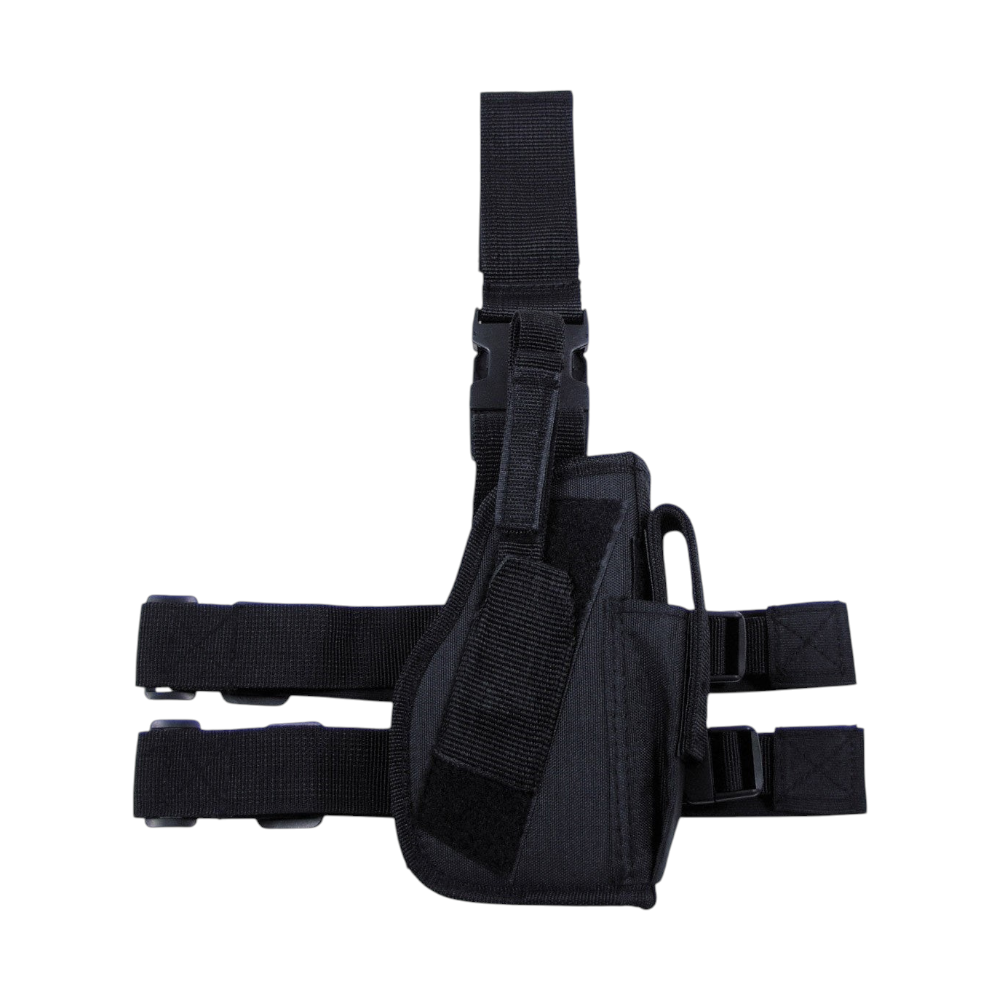 id-paintball schwarzes taktisches Beinholster aus Polyester mit Magazintasche und verstellbaren Gurten für den Oberschenkel