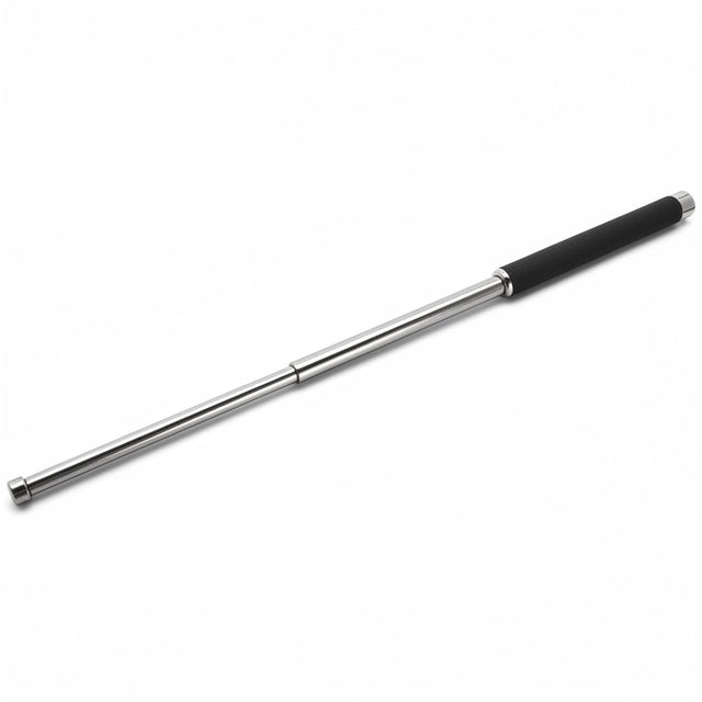 id-paintball Perfecta TDB25 Teleskop-Abwehrstock aus Stahl mit schwarzem Moosgummi-Griff in ausgezogener Position