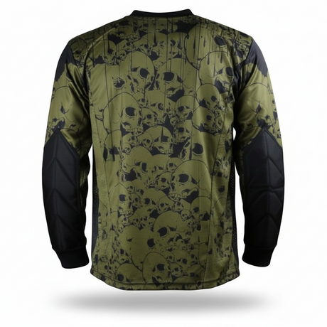 id-paintball The Skulls Paintball Trikot in Oliv mit Totenkopf-Muster, Schulterpolstern und atmungsaktivem Material