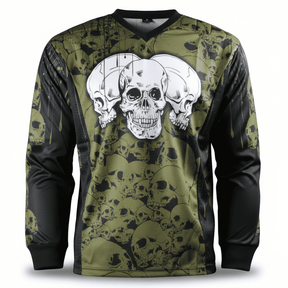 id-paintball The Skulls Paintball Trikot in Oliv mit Totenkopf-Print, Schulterpolstern und atmungsaktivem Material