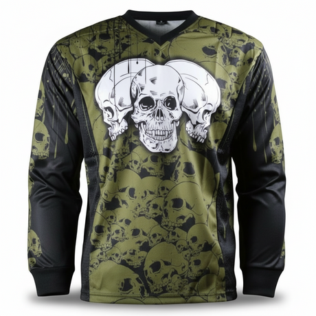 id-paintball The Skulls Paintball Trikot in Oliv mit Totenkopf-Print, Schulterpolstern und atmungsaktivem Material