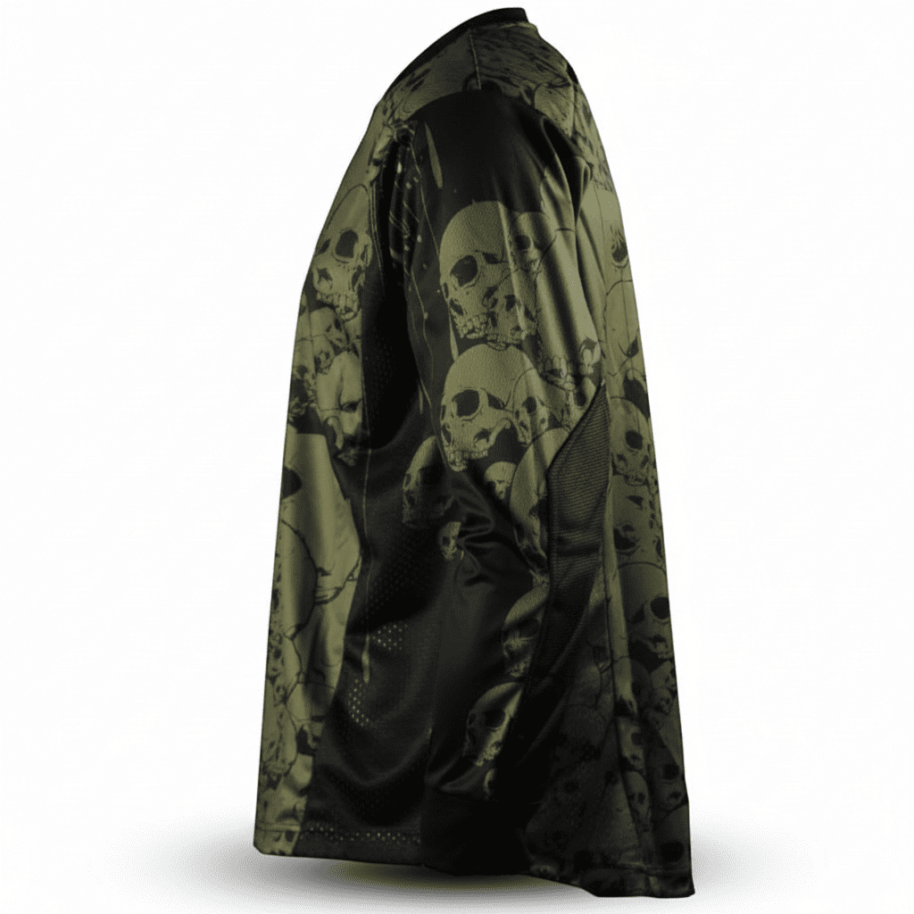 id-paintball The Skulls Paintball Trikot in Oliv mit Totenkopf-Muster, Schulterpolstern und atmungsaktivem Material
