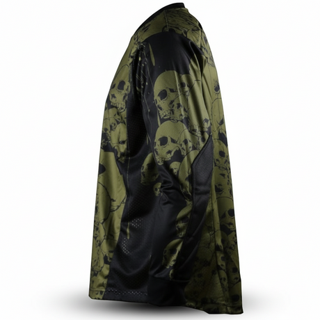 id-paintball The Skulls Paintball Trikot in Oliv mit Totenkopf-Muster, Schulterpolstern und atmungsaktivem Material