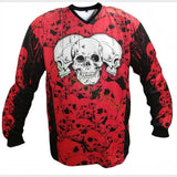 id-paintball The Skulls Rot Paintball Trikot in Rot und Schwarz mit Totenkopf-Design, atmungsaktiv und strapazierfähig.