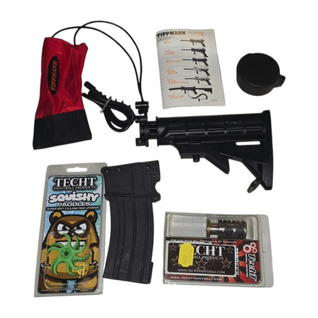 id-paintball Tippmann A5 Zubehörset mit M16 Schulterstütze, TechT Upgrades, Magazin-Attrappe und Laufsocke