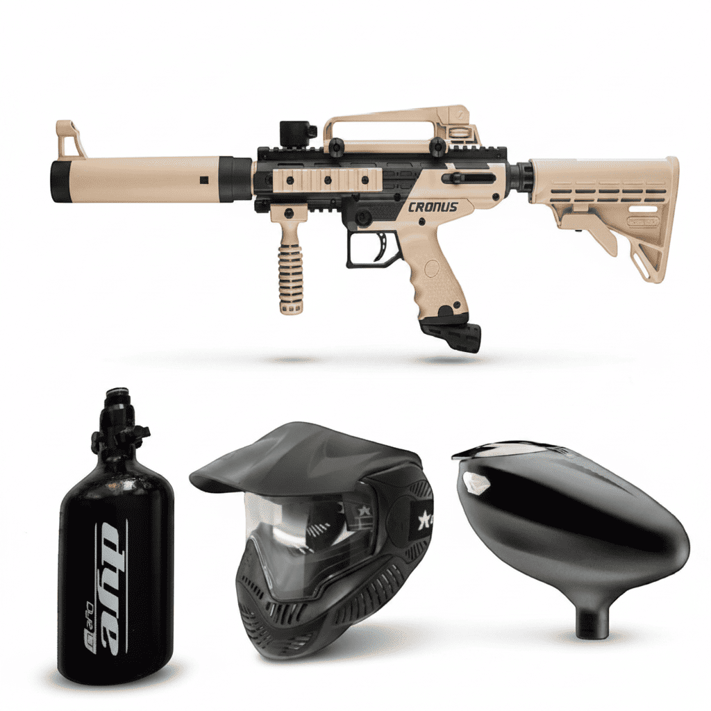 id-paintball Tippmann Cronus Tactical Tan Set mit Paintball Markierer, Dye SE Maske, Hopper und HP System