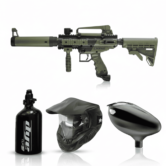 id-paintball Tippmann Cronus Tactical Paintball Set in Oliv mit Dye Maske, HP-System und Schüttelhopper