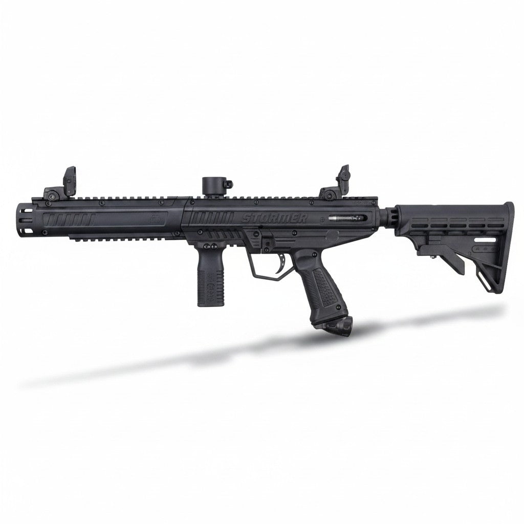 id-paintball Tippmann Stormer Tactical Paintball Markierer in Schwarz mit verstellbarer Schulterstütze und Visieren